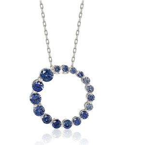 Suzy Levian Sterling Silver Natural Sapphire Circle Journey Pendant Necklace